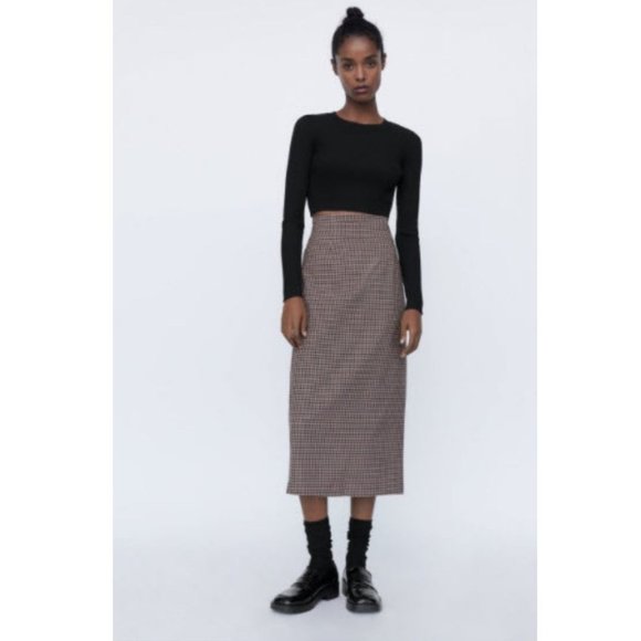 NWT ZARA GINGHAM CHECK SKIRT TRF XS